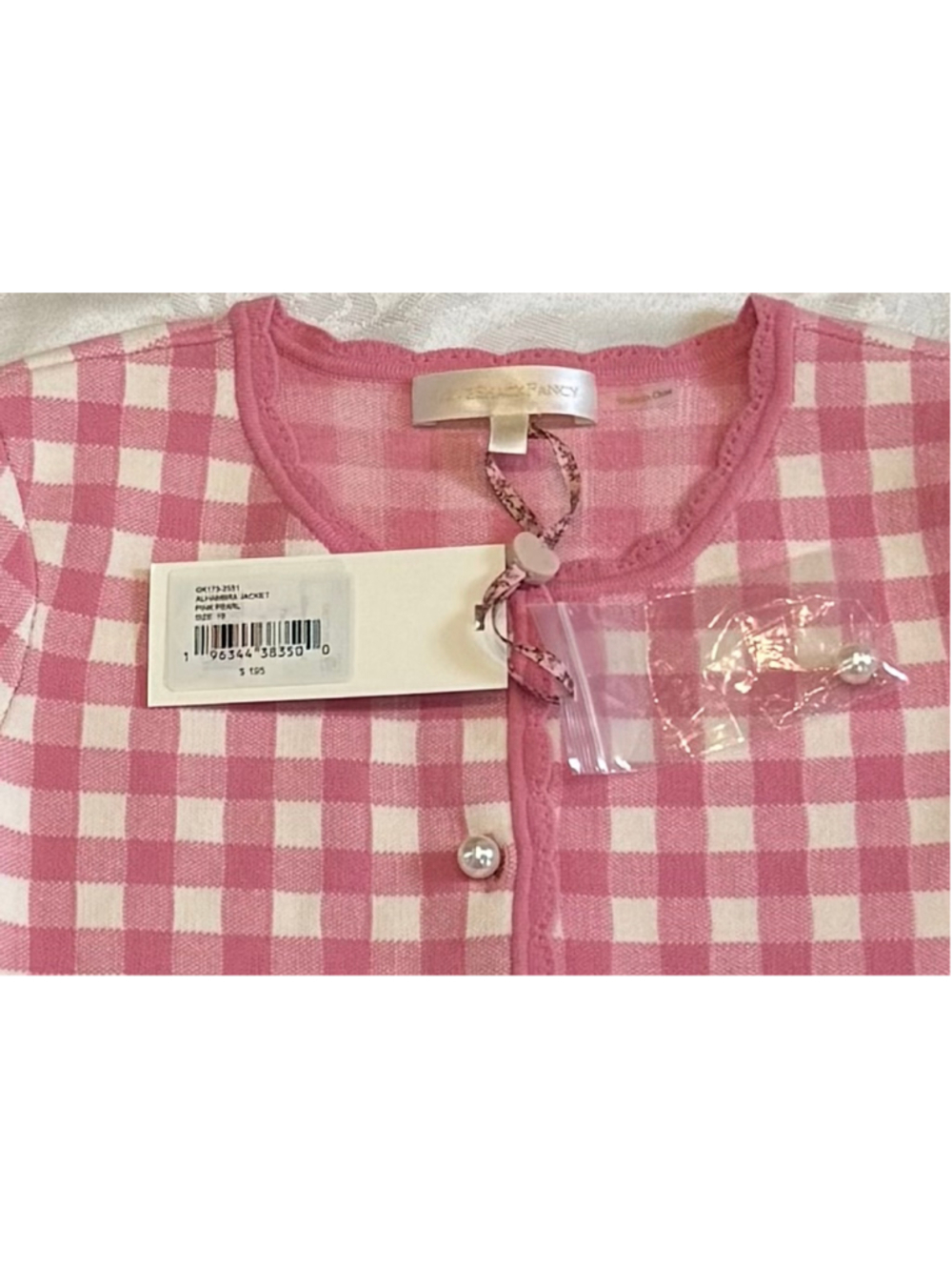 LoveShackFancy Alhambra Gingham Cardigan Jacket Pink Pearl Girls Size 10 NWT - Picture 5 of 7